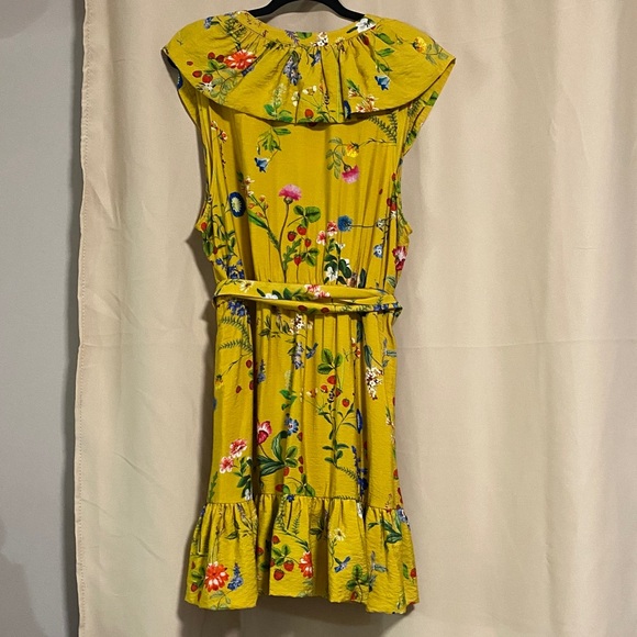 Anthropologie Maeve Yellow Floral Wrap Mini Dress with Green & Blue Accents - Picture 6 of 7